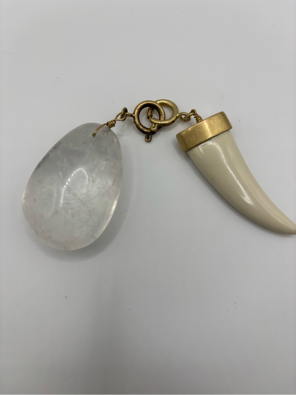 Gold-Tone Ivory Horn & White Crystal Pendant Necklace Charm